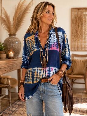Lucy Love Navy Multi Tie-Dye Button Down Shirt